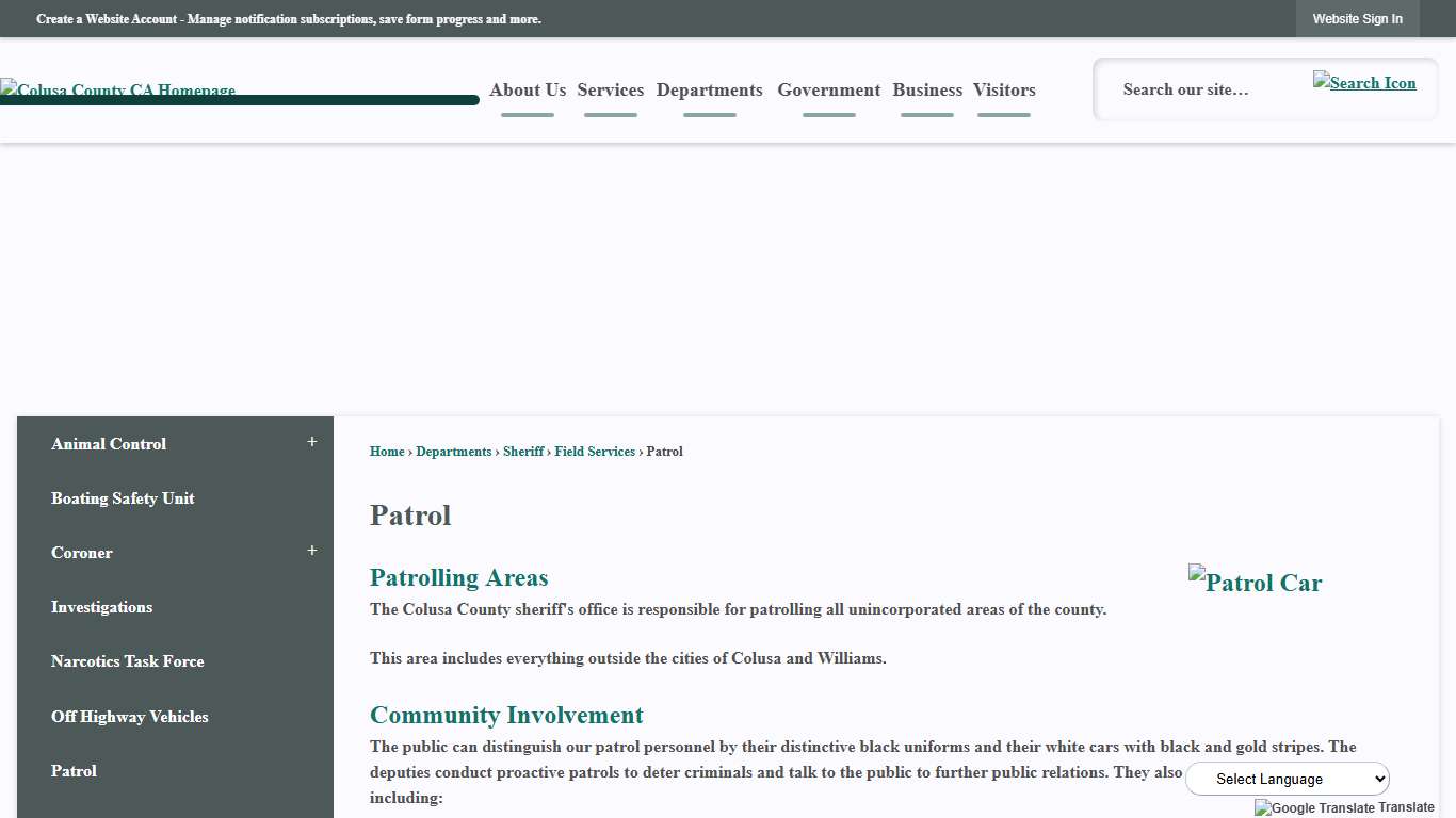 Patrol | Colusa County, CA - Official Website