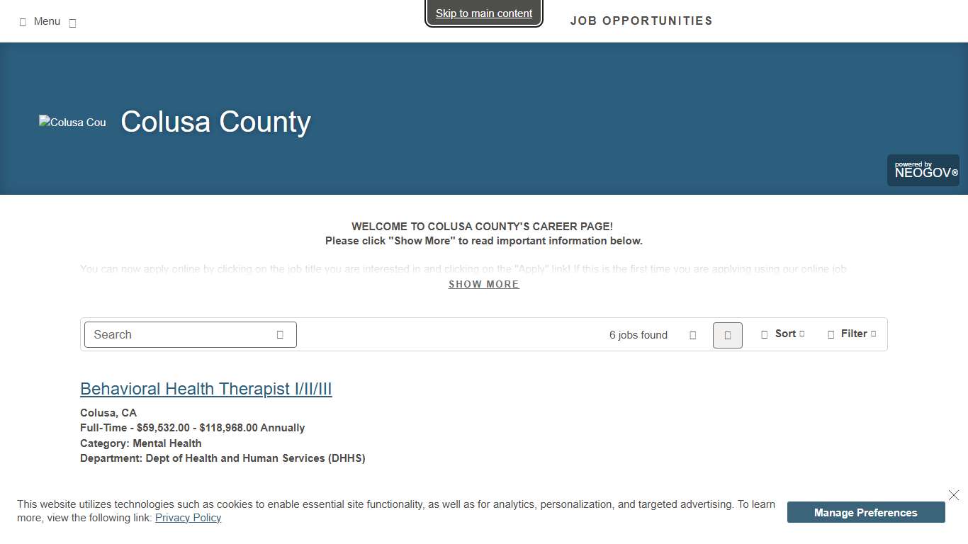Job Opportunities | Sorted by Job Title ascending | Colusa County
