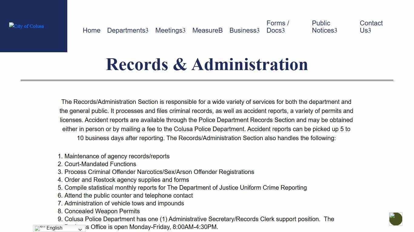 Records & Administration – City of Colusa